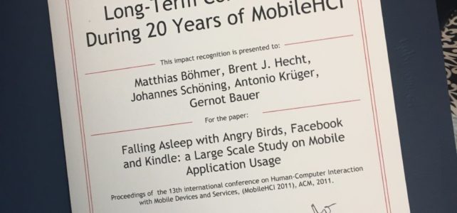 Award: Most cited MobileHCI Paper Award: Most cited MobileHCI Paper